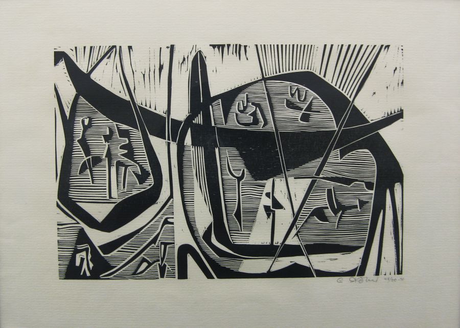 Click the image for a view of: Cecil Skotnes. Untitled (landscape). 1970. Woodcut. 48/50. 480X655mm